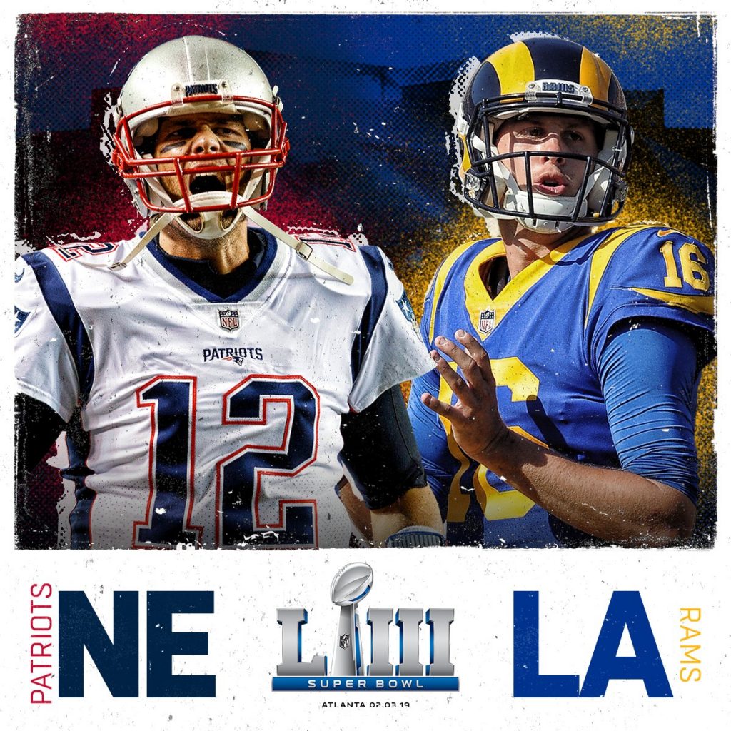 NFL Super Bowl LIII Patriotas Carneros Nueva Inglaterra Los Ángeles